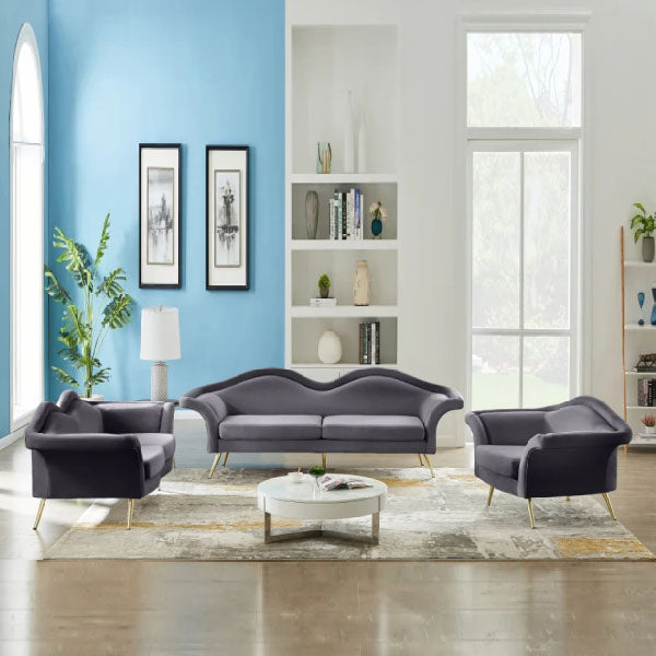 Fully Upholstered Indoor Furniture - Sofa Set - Lips Grey