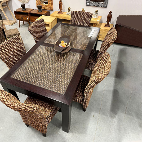 Sea Grass & Wicker Dining Chair & Table Set - Mahogany