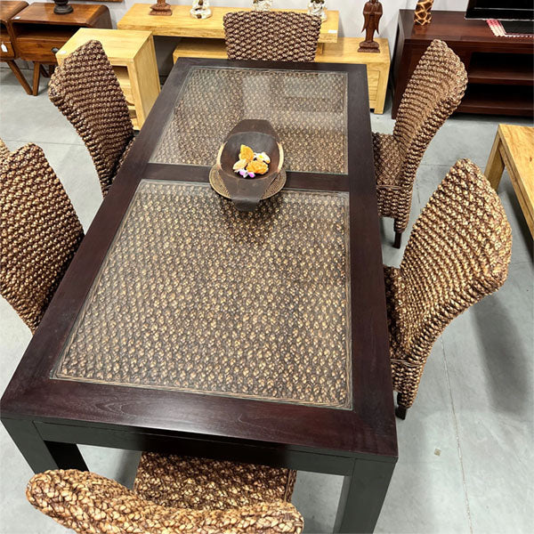 Sea Grass & Wicker Dining Chair & Table Set - Mahogany