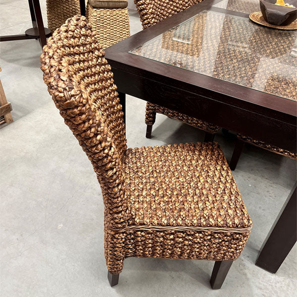 Sea Grass & Wicker Dining Chair & Table Set - Mahogany