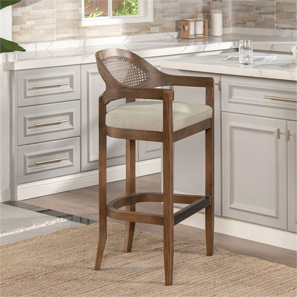 Wooden Cane & Rattan Bar Chair - Woven Loop