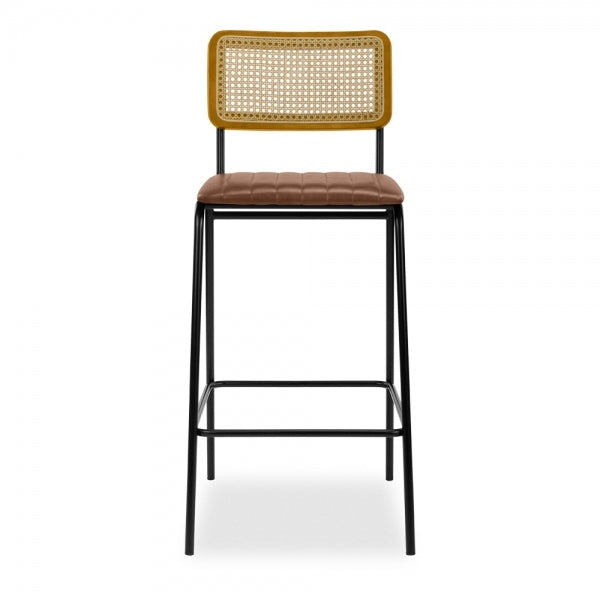 Wooden Cane & Rattan Bar Chair - Golden Goblet