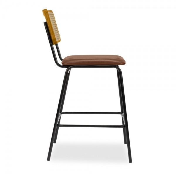 Wooden Cane & Rattan Bar Chair - Golden Goblet