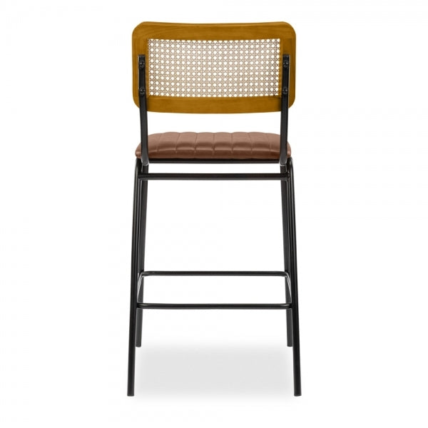 Wooden Cane & Rattan Bar Chair - Golden Goblet