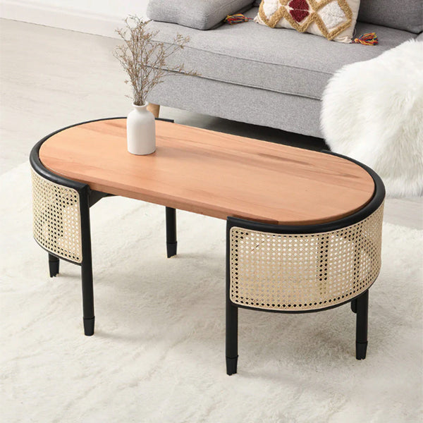 Wooden Cane Rattan Coffee Table - Calmora