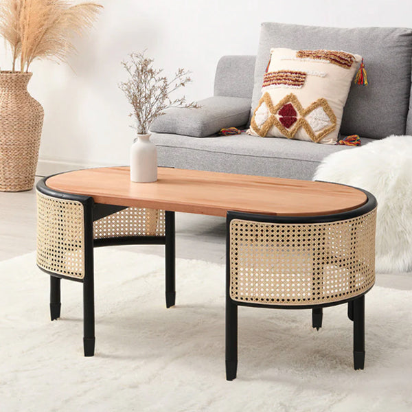 Wooden Cane Rattan Coffee Table - Calmora