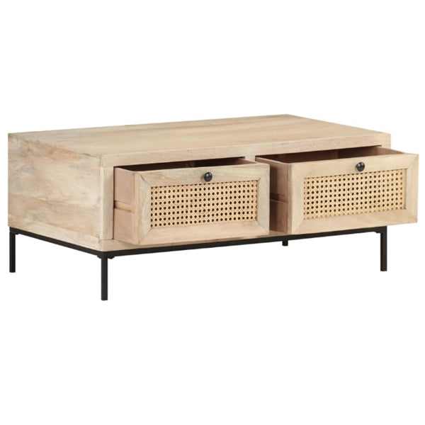 Wooden Cane Rattan Coffee Table - LatteLounge