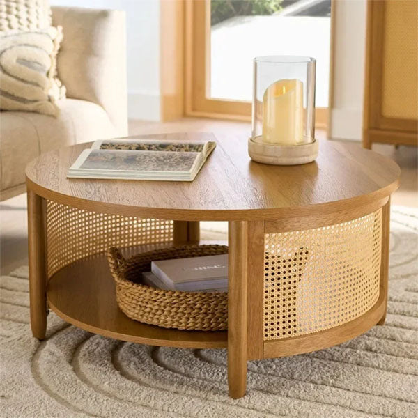 Wooden Cane Rattan Coffee Table - Nova
