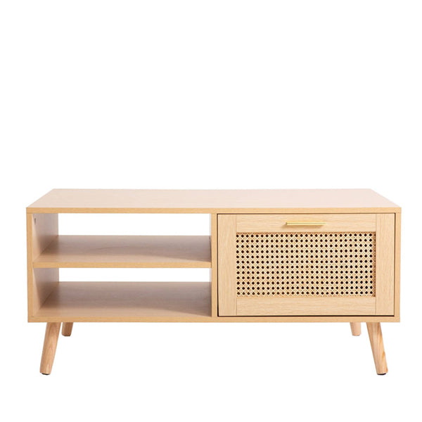 Wooden Cane Rattan Coffee Table - Refrescia
