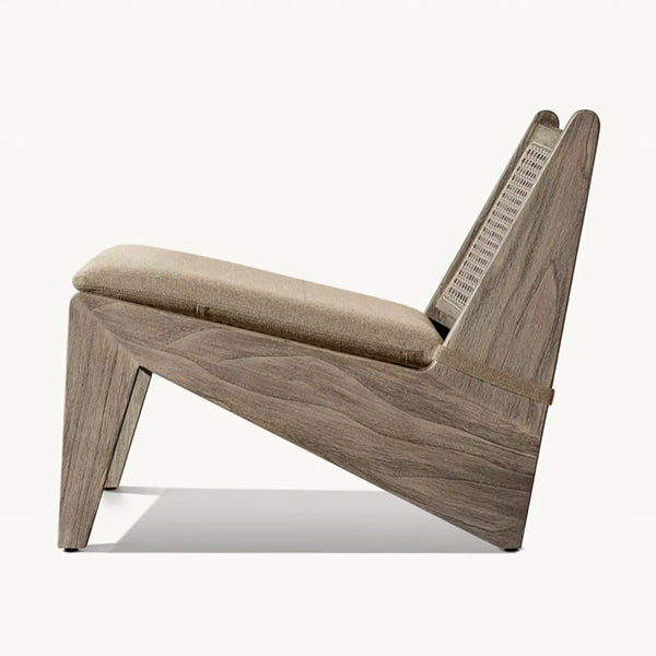 Wooden Cane & Rattan Lounge Chair - Lazy Snow