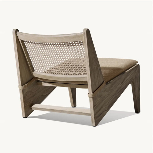 Wooden Cane & Rattan Lounge Chair - Lazy Snow