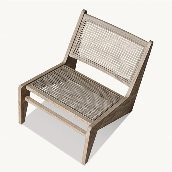 Wooden Cane & Rattan Lounge Chair - Lazy Snow