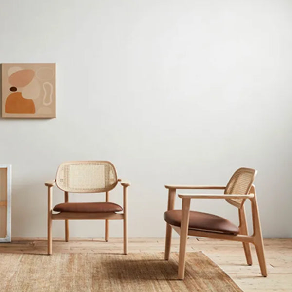 Wooden Cane & Rattan Lounge Chair - Moose