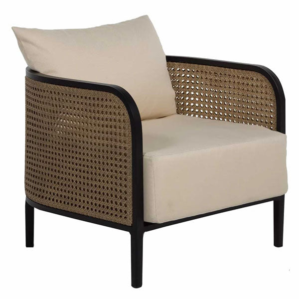 Wooden Cane & Rattan Lounge Chair - Valentina