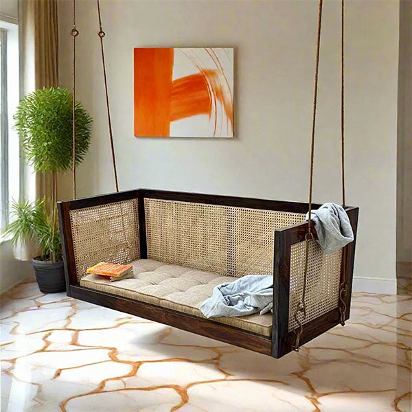Wooden Cane & Rattan Swing - BlissEdge