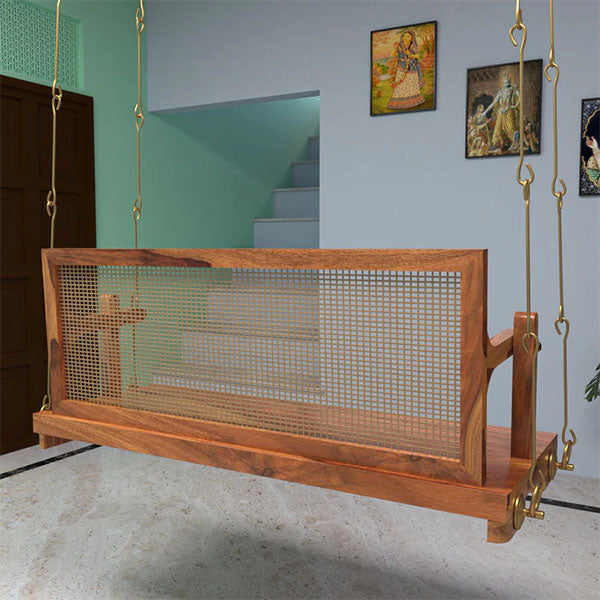 Wooden Cane & Rattan Swing - Moss