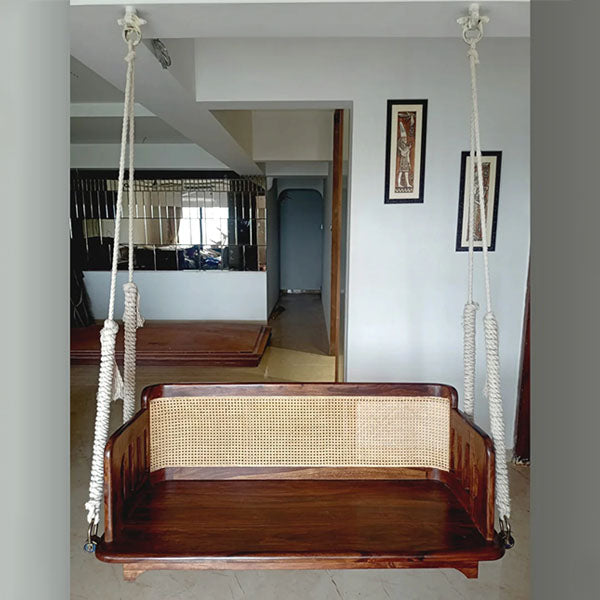 Wooden Cane & Rattan Swing - MysticHaven