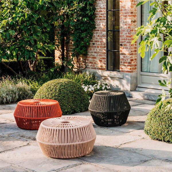 Outdoor patio Braid and Rope Puff Stool Foot-On - South Bell