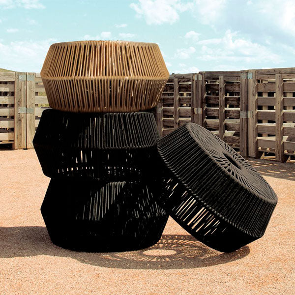 Outdoor patio Braid and Rope Puff Stool Foot-On - South Bell