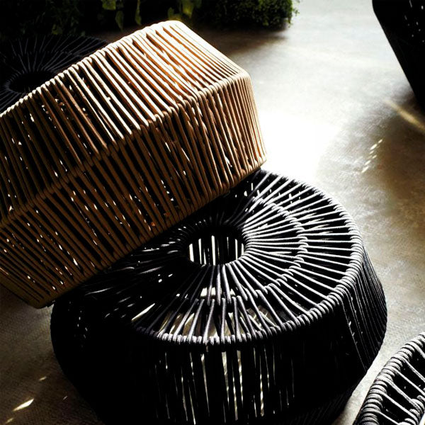 Outdoor patio Braid and Rope Puff Stool Foot-On - South Bell