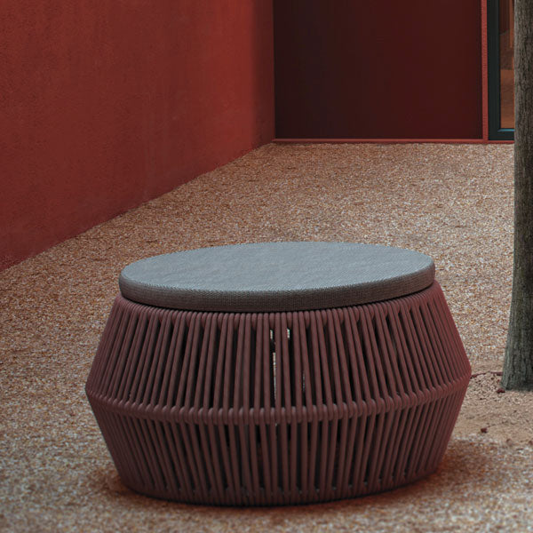 Outdoor patio Braid and Rope Puff Stool Foot-On - South Bell
