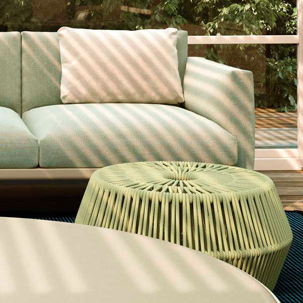 Outdoor patio Braid and Rope Puff Stool Foot-On - South Bell