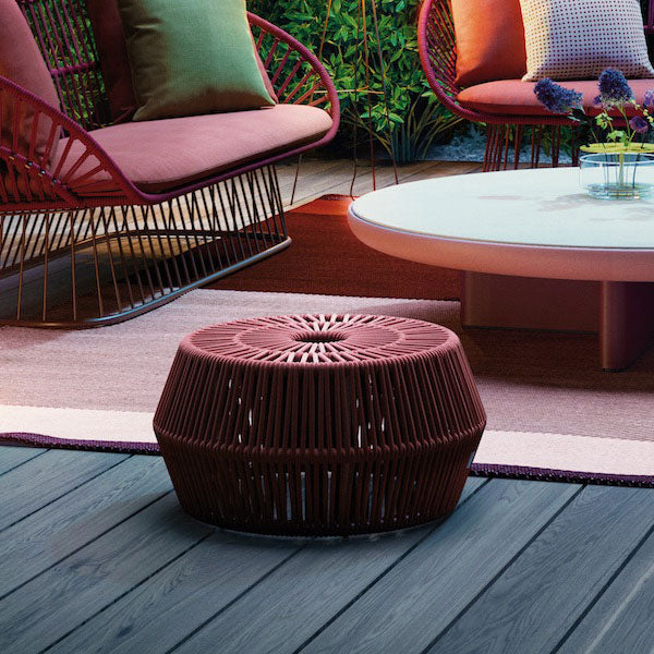 Outdoor patio Braid and Rope Puff Stool Foot-On - South Bell