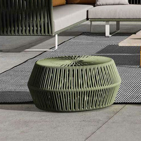 Outdoor patio Braid and Rope Puff Stool Foot-On - South Bell
