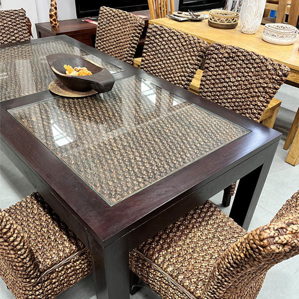 Sea Grass & Wicker Dining Chair & Table Set - Mahogany