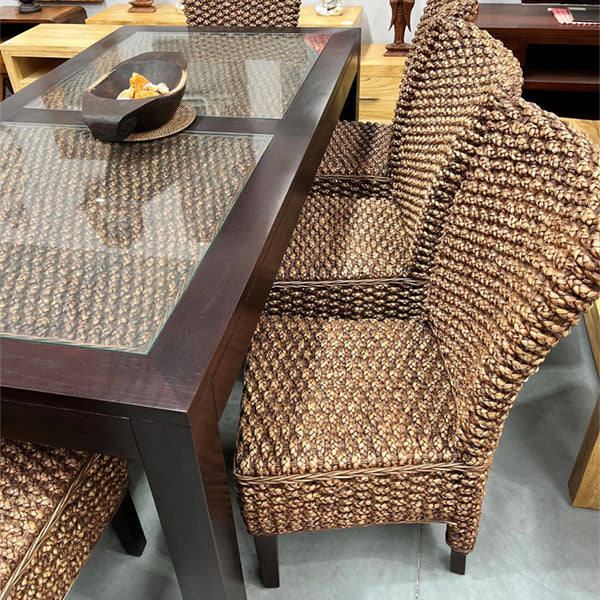Sea Grass & Wicker Dining Chair & Table Set - Mahogany