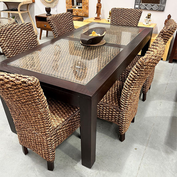 Sea Grass & Wicker Dining Chair & Table Set - Mahogany