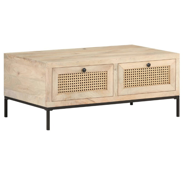 Wooden Cane Rattan Coffee Table - LatteLounge