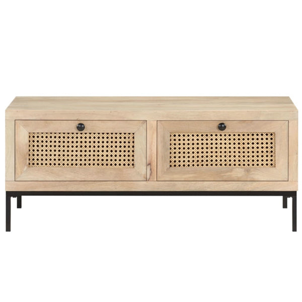 Wooden Cane Rattan Coffee Table - LatteLounge