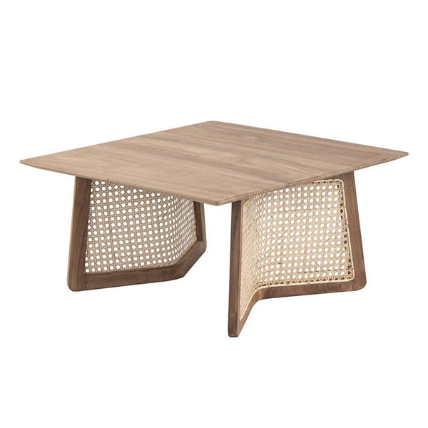 Wooden Cane Rattan Coffee Table - PerchPod