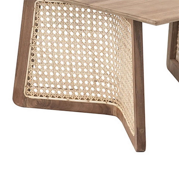 Wooden Cane Rattan Coffee Table - PerchPod