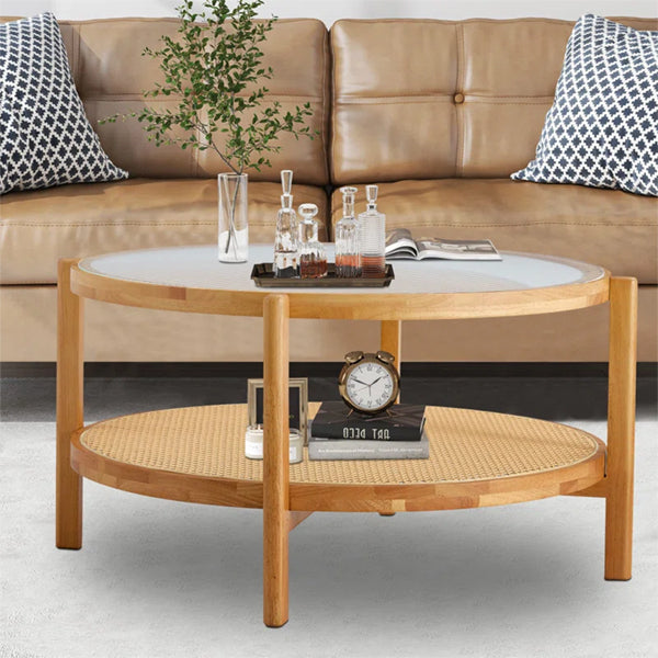 Wooden Cane Rattan Coffee Table - Sereno