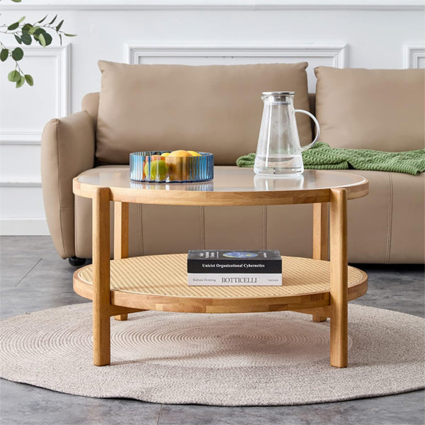 Wooden Cane Rattan Coffee Table - Sereno