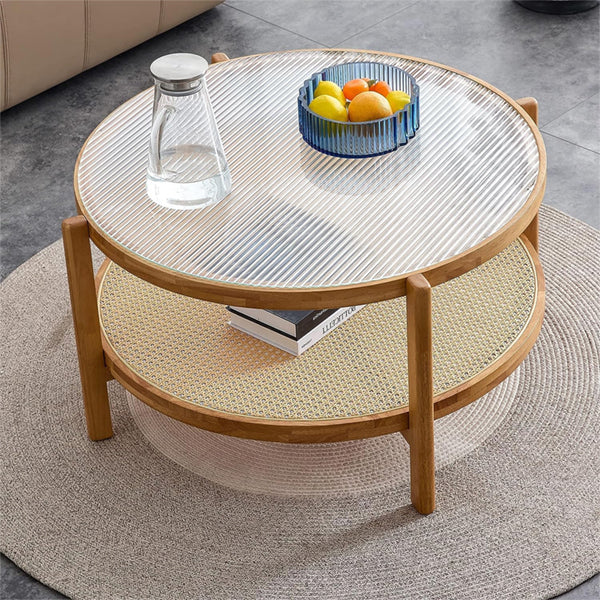 Wooden Cane Rattan Coffee Table - Sereno