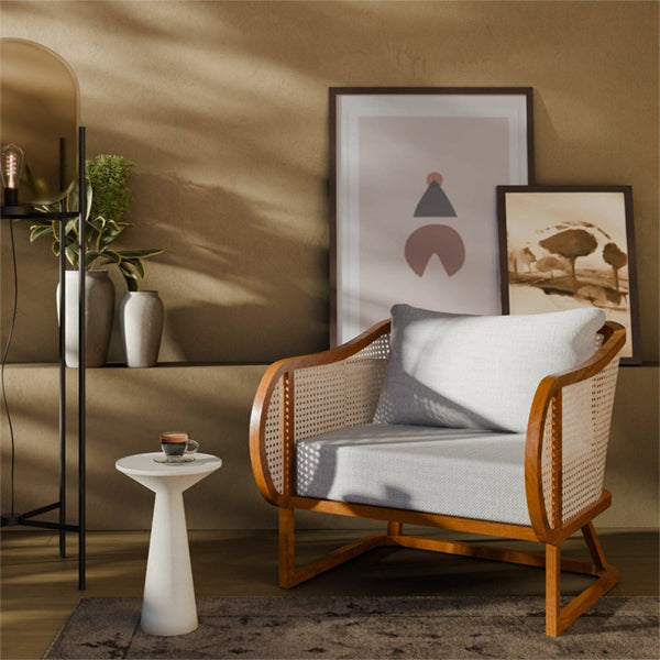 Wooden Cane & Rattan Lounge Chair - Everly