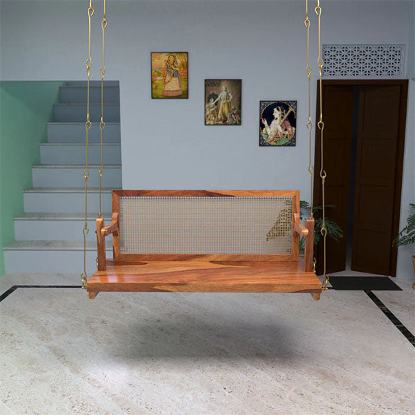 Wooden Cane & Rattan Swing - Moss