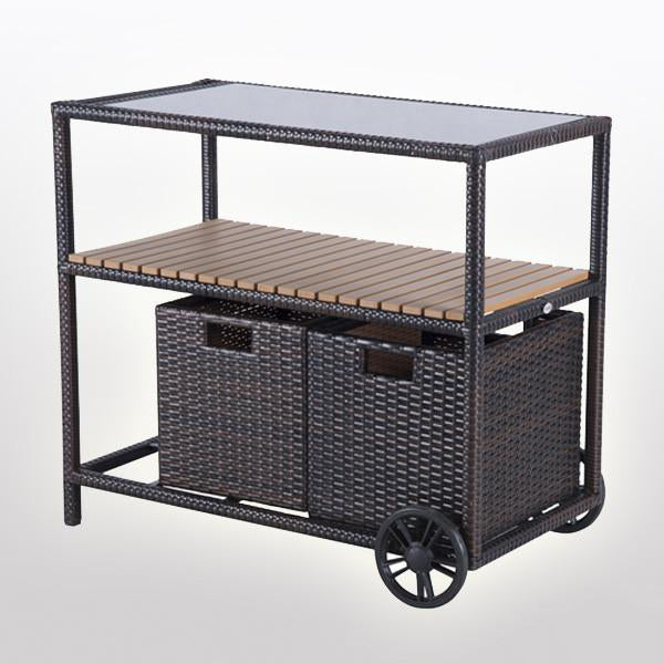 Outdoor Wicker Serving Trolley- Basket