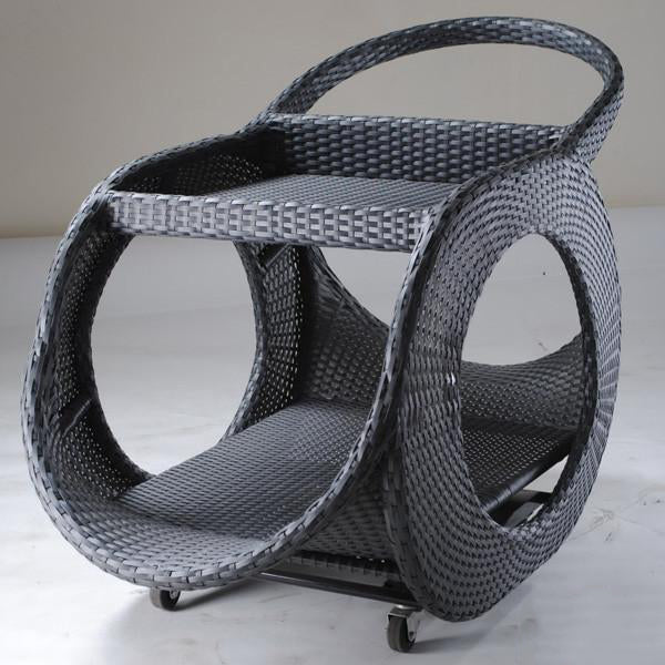 Outdoor Wicker Serving Trolley- Latte